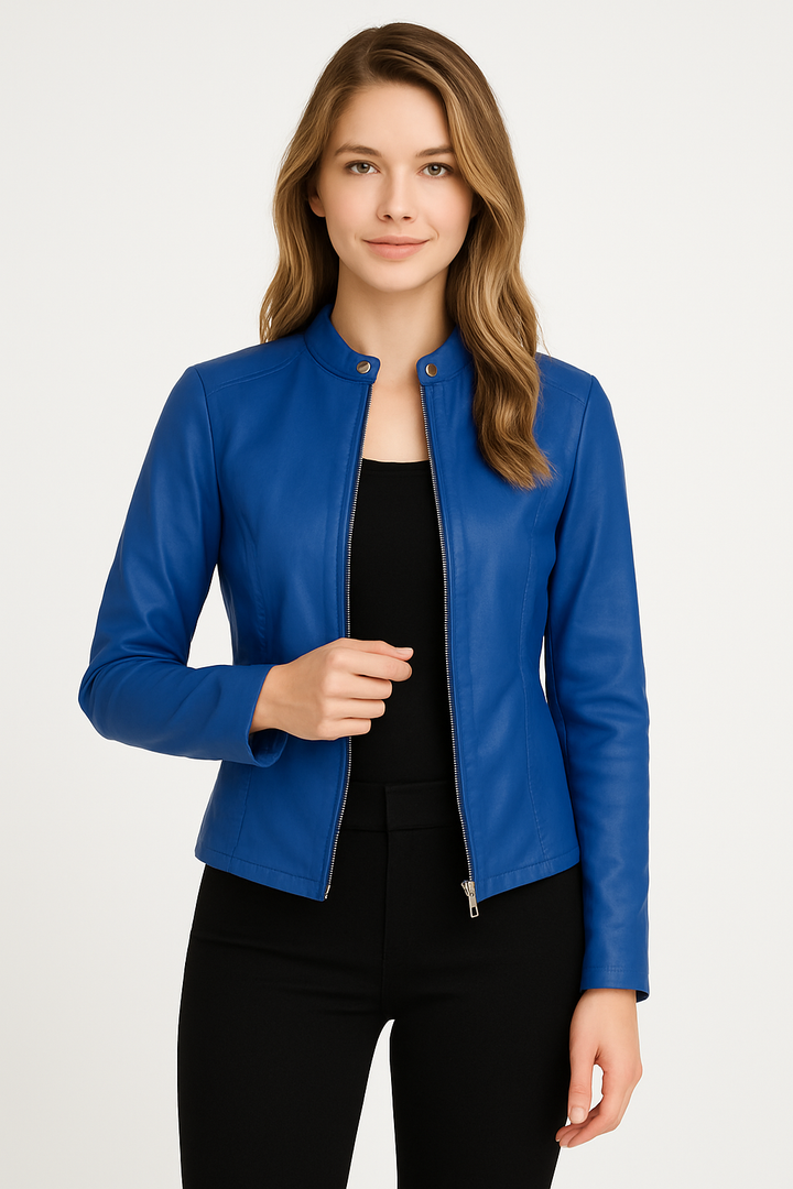 Louise | Veste Cuir Noir Femme Zippée Manches Longues