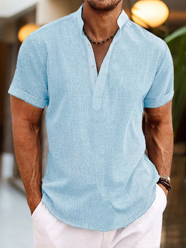 Lucas | Chemise Homme Lin Col Mao Courte