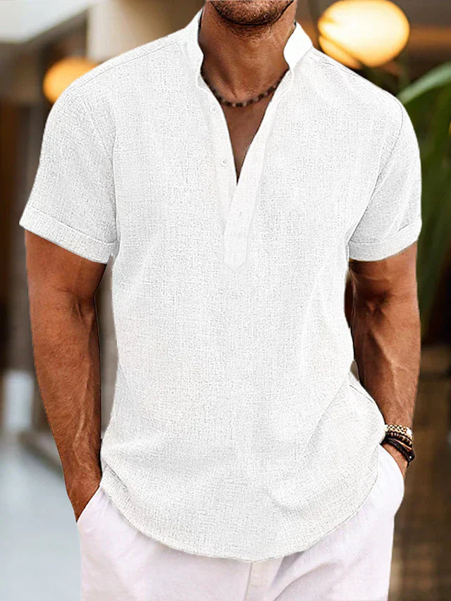 Lucas | Chemise Homme Lin Col Mao Courte