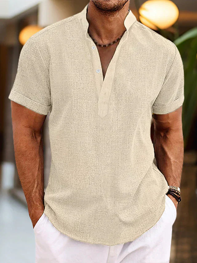 Lucas | Chemise Homme Lin Col Mao Courte