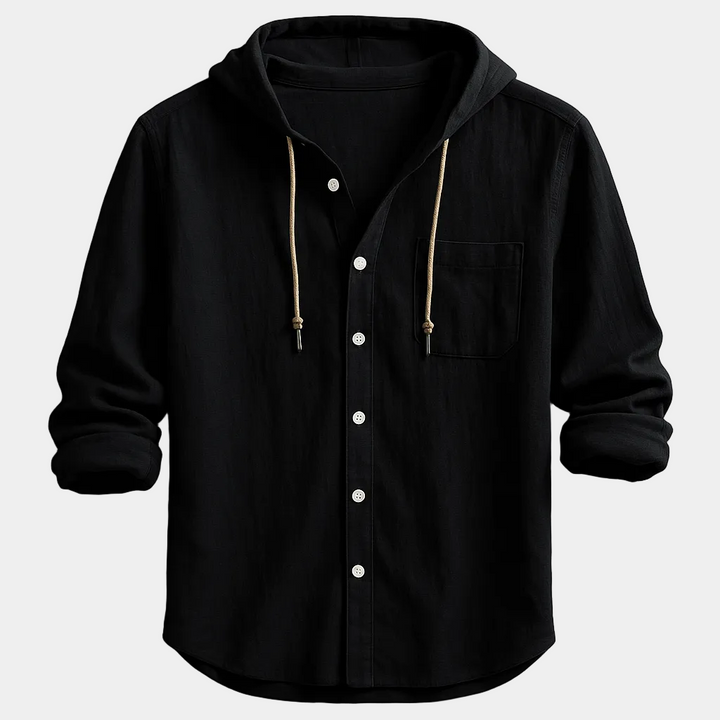 Lucas | Chemise à Capuche Homme Boutonnée Manches Longues Bleue