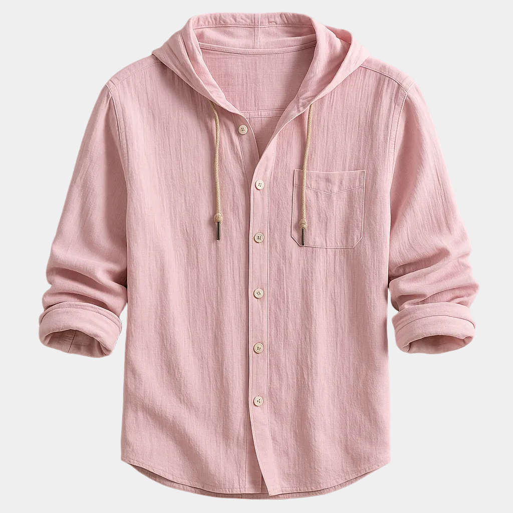 Lucas | Chemise à Capuche Homme Boutonnée Manches Longues Bleue