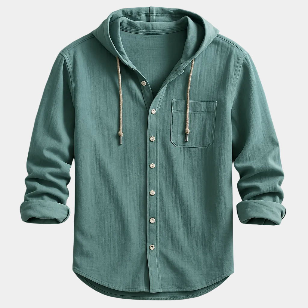 Lucas | Chemise à Capuche Homme Boutonnée Manches Longues Bleue