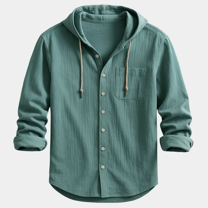 Lucas | Chemise à Capuche Homme Boutonnée Manches Longues Bleue