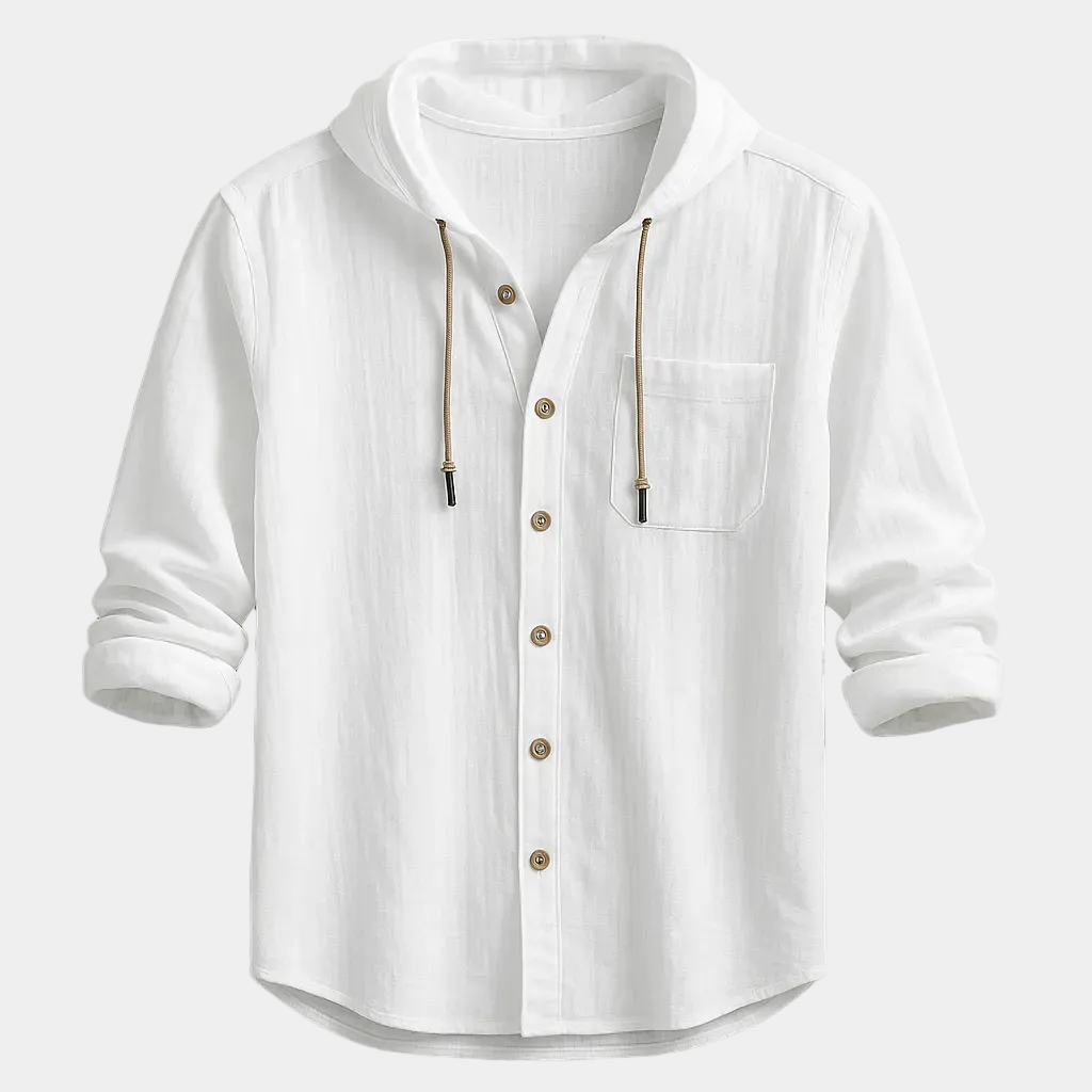 Lucas | Chemise à Capuche Homme Boutonnée Manches Longues Bleue