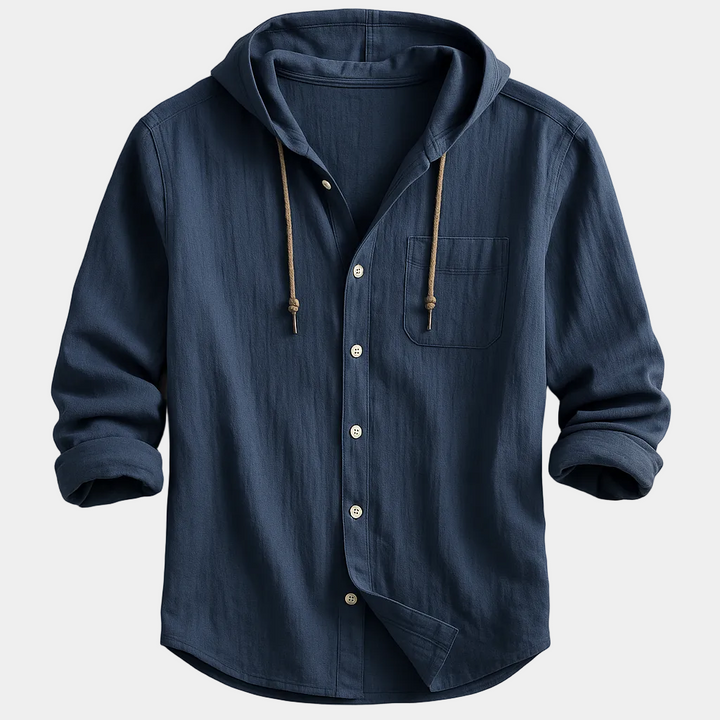 Lucas | Chemise à Capuche Homme Boutonnée Manches Longues Bleue