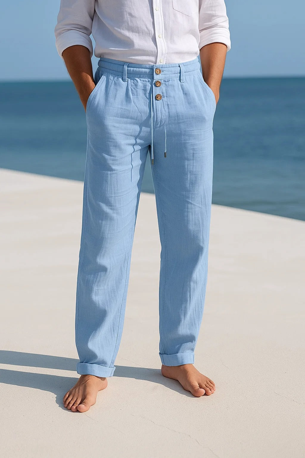 Lucas | Pantalon Homme Lin Beige à Pinces