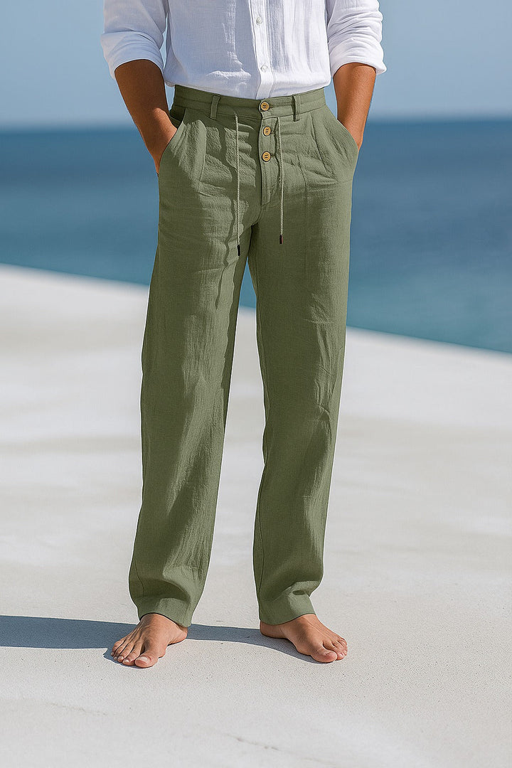 Lucas | Pantalon Homme Lin Beige à Pinces