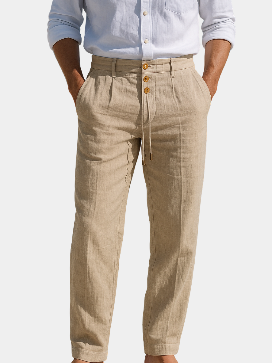 Lucas | Pantalon Homme Lin Beige à Pinces