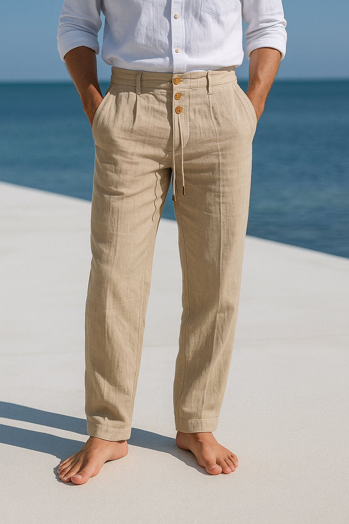 Lucas | Pantalon Homme Lin Beige à Pinces