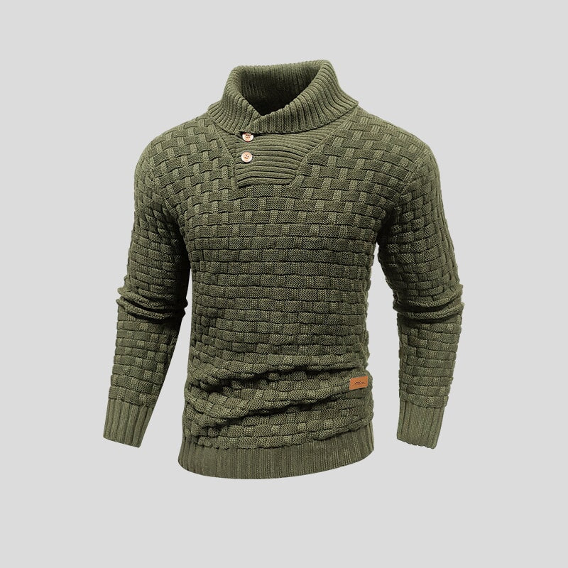Lucas | Pull Homme Gris Col Châle Maille Boutonné