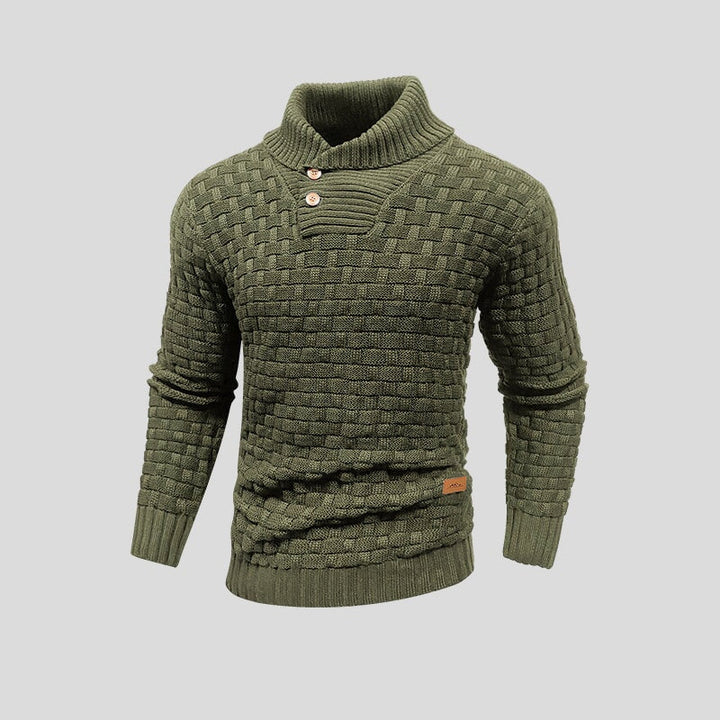Lucas | Pull Homme Gris Col Châle Maille Boutonné