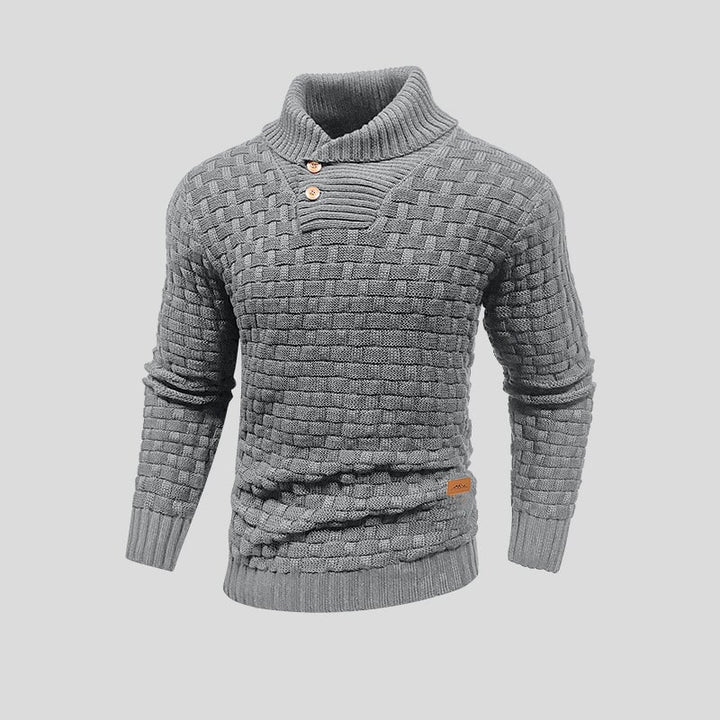 Lucas | Pull Homme Gris Col Châle Maille Boutonné