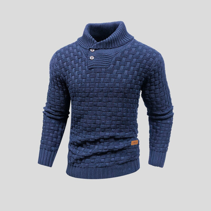Lucas | Pull Homme Gris Col Châle Maille Boutonné