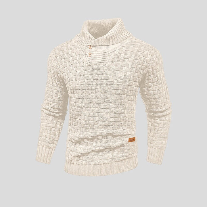 Lucas | Pull Homme Gris Col Châle Maille Boutonné