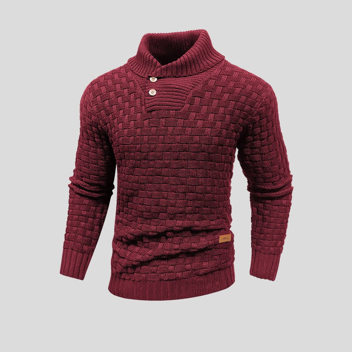 Lucas | Pull Homme Gris Col Châle Maille Boutonné