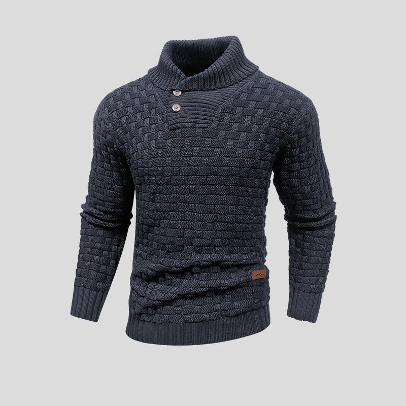 Lucas | Pull Homme Gris Col Châle Maille Boutonné