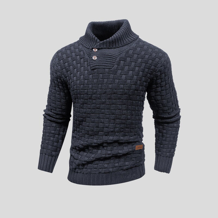 Lucas | Pull Homme Gris Col Châle Maille Boutonné