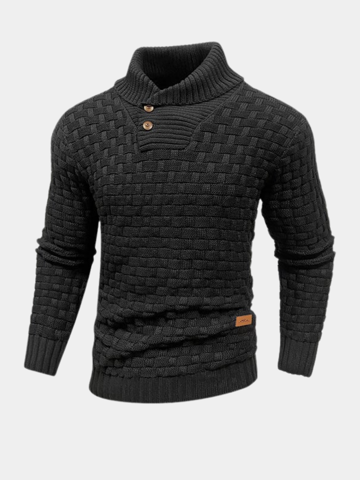 Lucas | Pull Homme Gris Col Châle Maille Boutonné