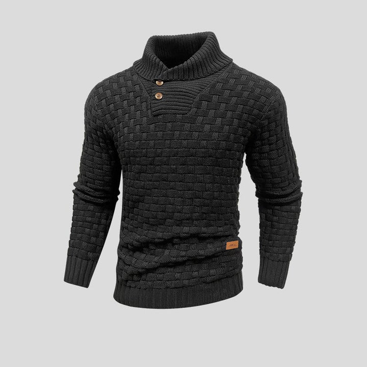 Lucas | Pull Homme Gris Col Châle Maille Boutonné