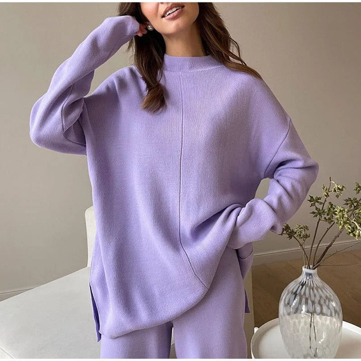 Lucie | Ensemble Maille Pull Col Montant Pantalon Large