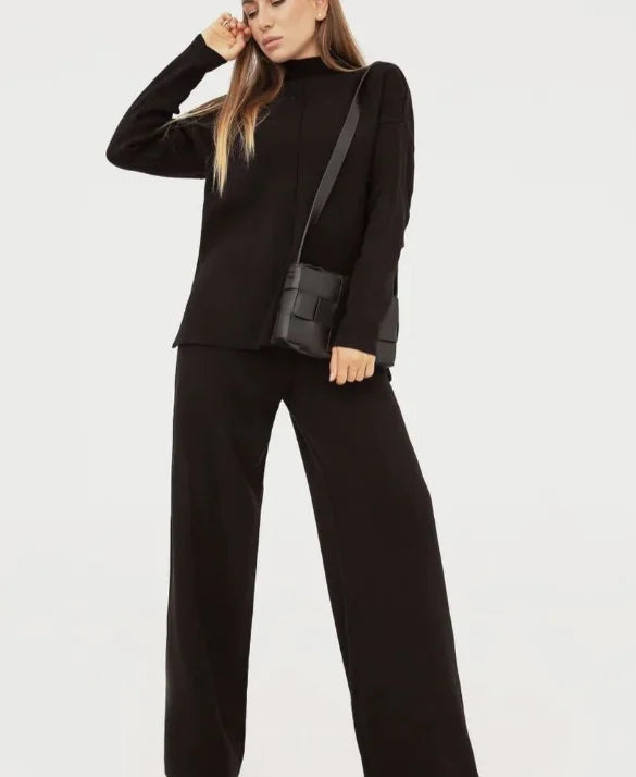 Lucie | Ensemble Maille Pull Col Montant Pantalon Large
