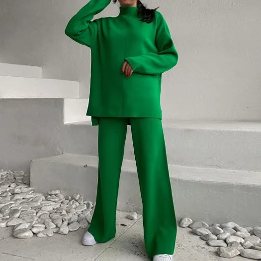 Lucie | Ensemble Maille Pull Col Montant Pantalon Large