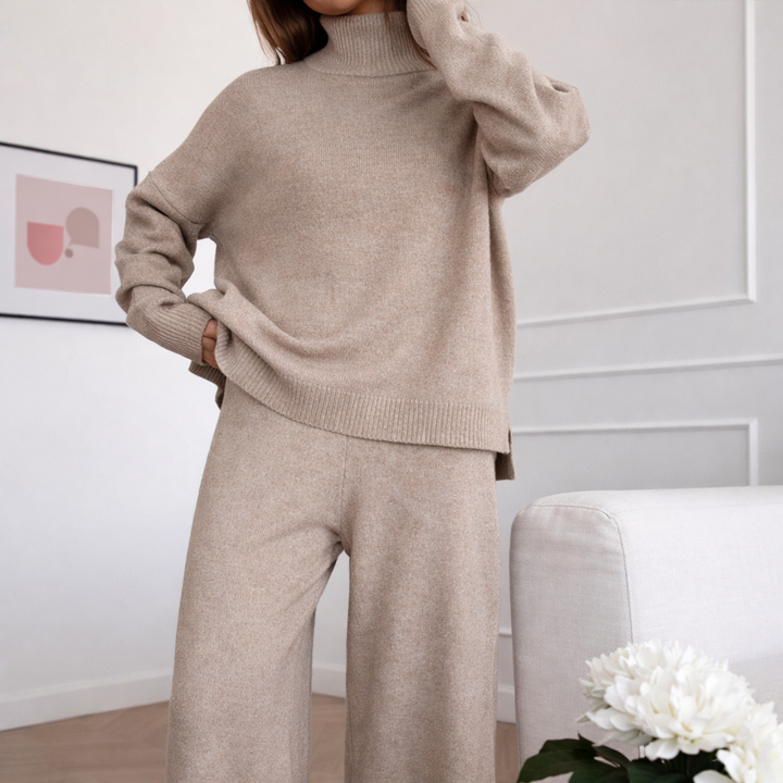 Lucie | Ensemble Maille Pull Col Montant Pantalon Large
