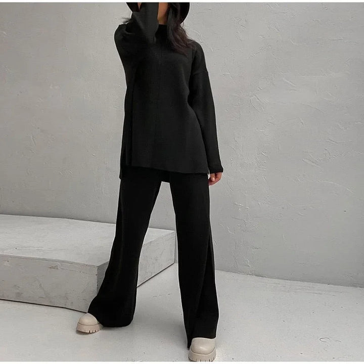 Lucie | Ensemble Maille Pull Col Montant Pantalon Large