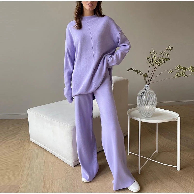 Lucie | Ensemble Maille Pull Col Montant Pantalon Large