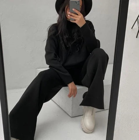 Lucie | Ensemble Maille Pull Col Montant Pantalon Large