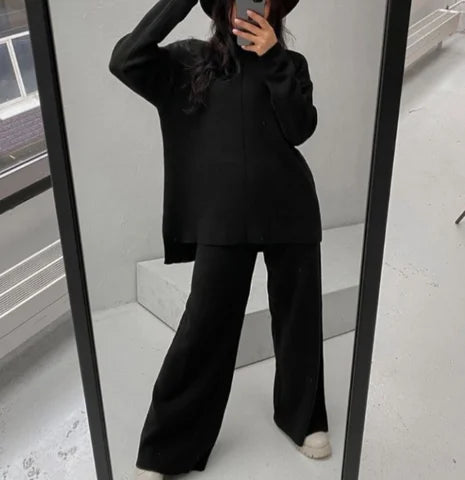 Lucie | Ensemble Maille Pull Col Montant Pantalon Large