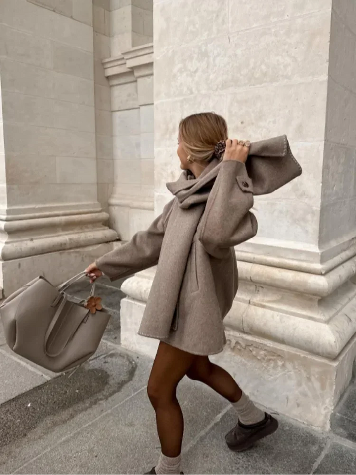Lucie | Manteau Oversize Beige Femme Boutonné