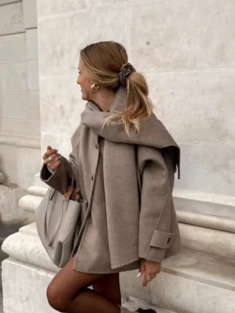 Lucie | Manteau Oversize Beige Femme Boutonné