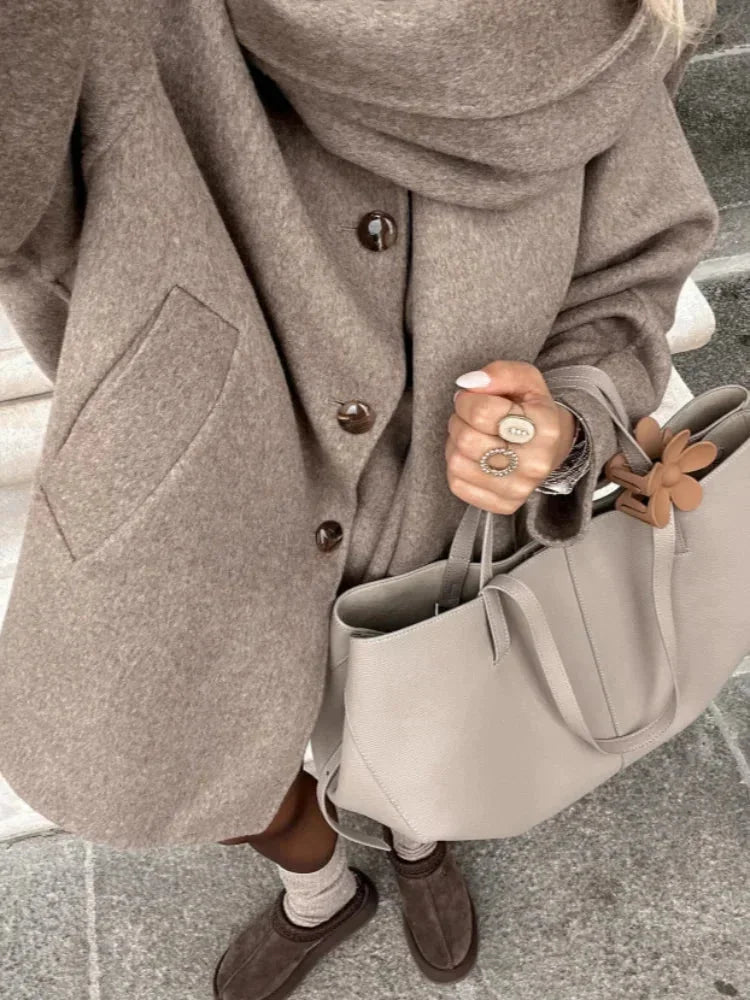 Lucie | Manteau Oversize Beige Femme Boutonné