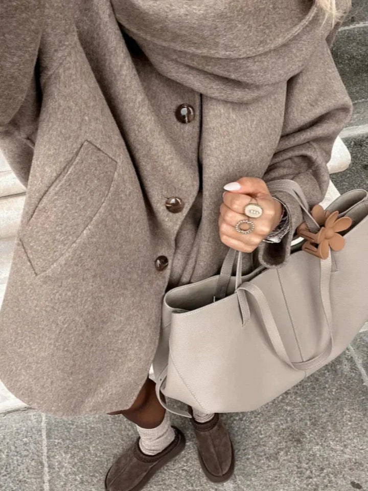 Lucie | Manteau Oversize Beige Femme Boutonné