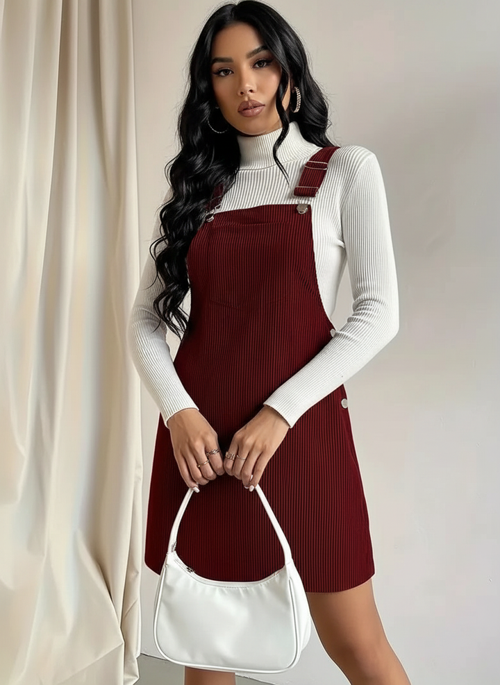 Lucie | Robe Chasuble Velours Côtelé Camel Femme