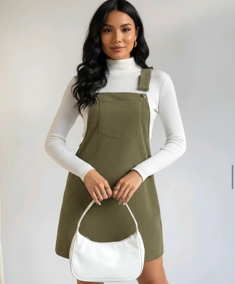 Lucie | Robe Chasuble Velours Côtelé Camel Femme