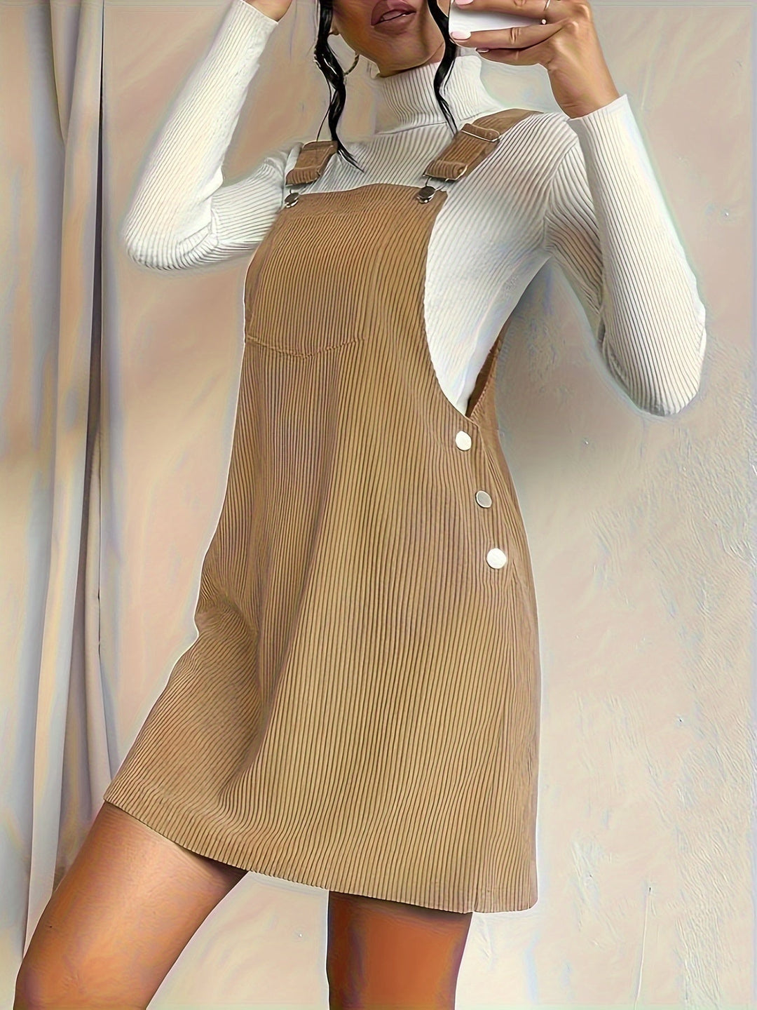 Lucie | Robe Chasuble Velours Côtelé Camel Femme