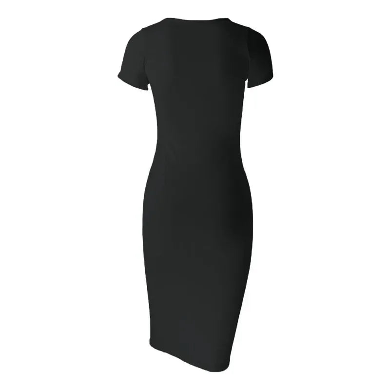 Lucie | Robe Fourreau Midi Noire Manche Courte