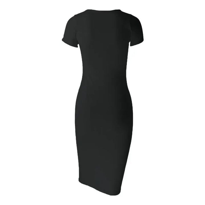 Lucie | Robe Fourreau Midi Noire Manche Courte