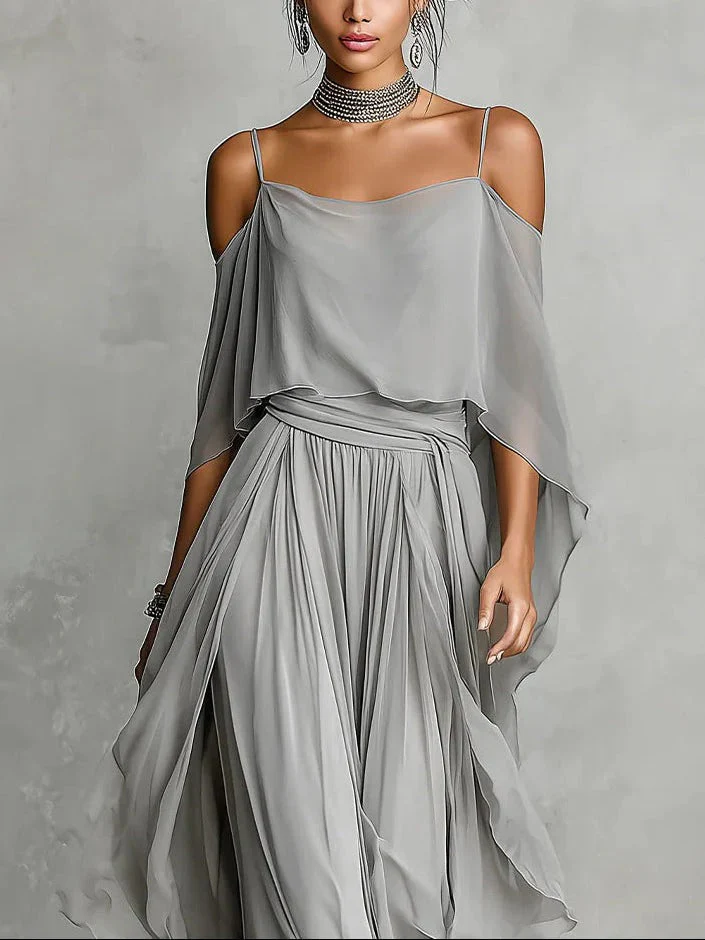 Lucie | Robe de Soirée Maxi Fluide Épaules Dénudées