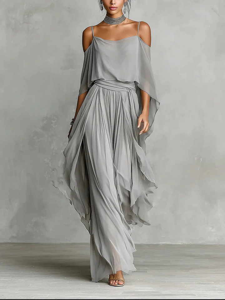 Lucie | Robe de Soirée Maxi Fluide Épaules Dénudées