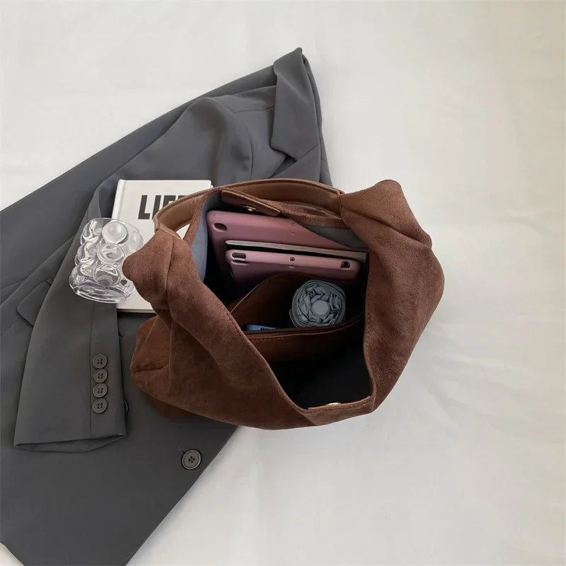 Lucie | Sac Épaule en Daim Beige Femme