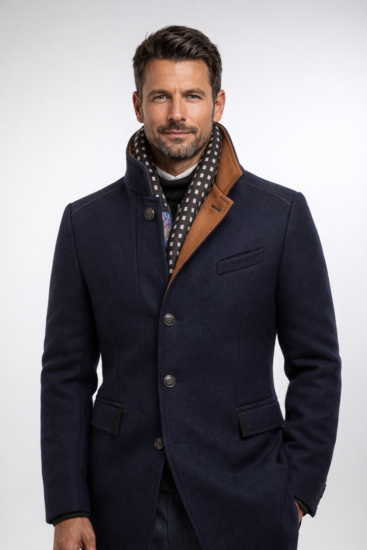 Clément | Manteau Homme Col Contrasté Boutonné Laine
