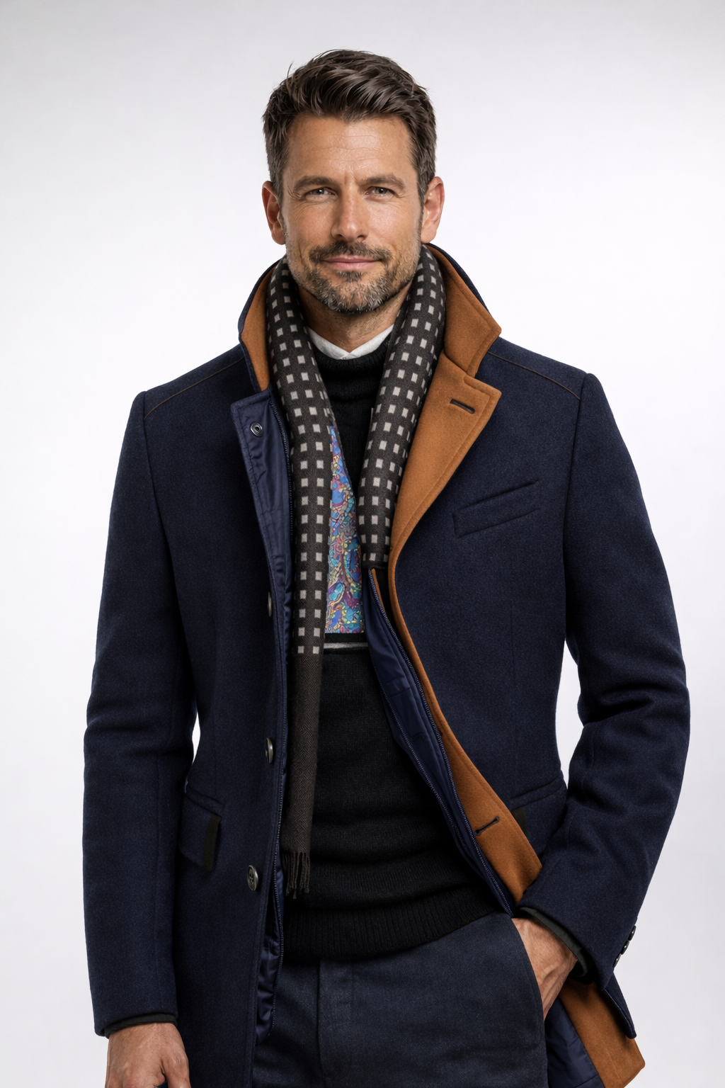 Clément | Manteau Homme Col Contrasté Boutonné Laine