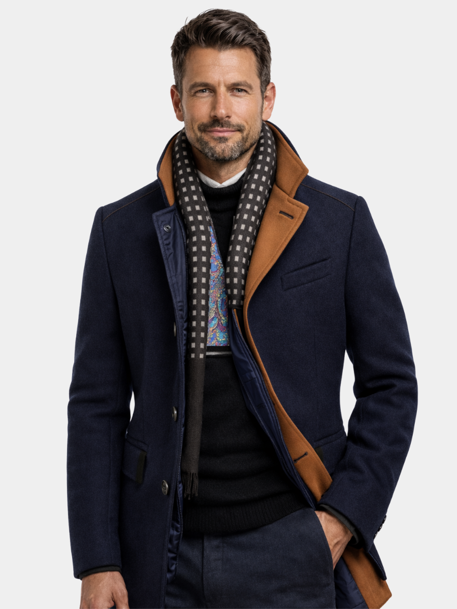 Clément | Manteau Homme Col Contrasté Boutonné Laine