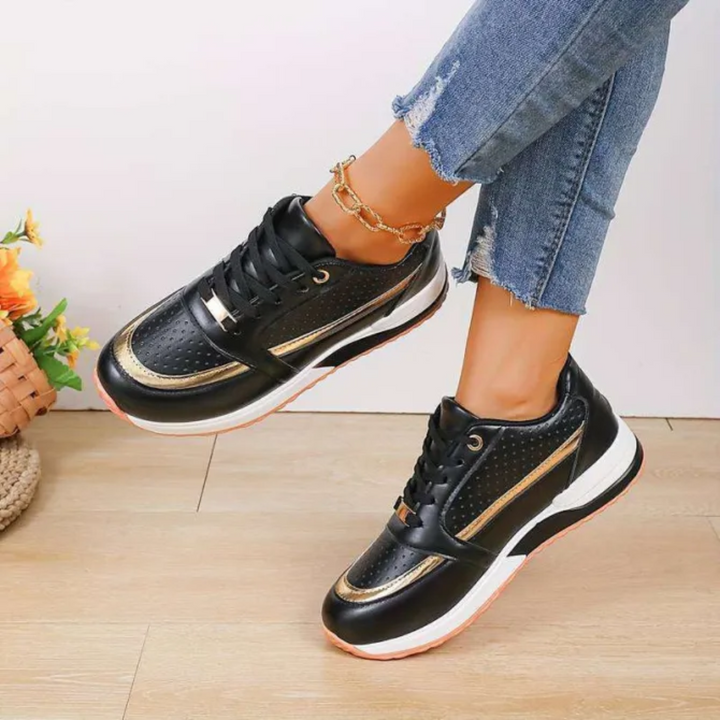 Manon | Basket Femme Noire Dorée à Lacets