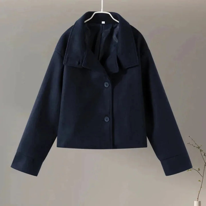 Manon | Manteau Court Noir Femme Col Montant