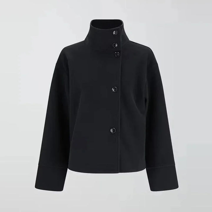 Manon | Manteau Court Noir Femme Col Montant